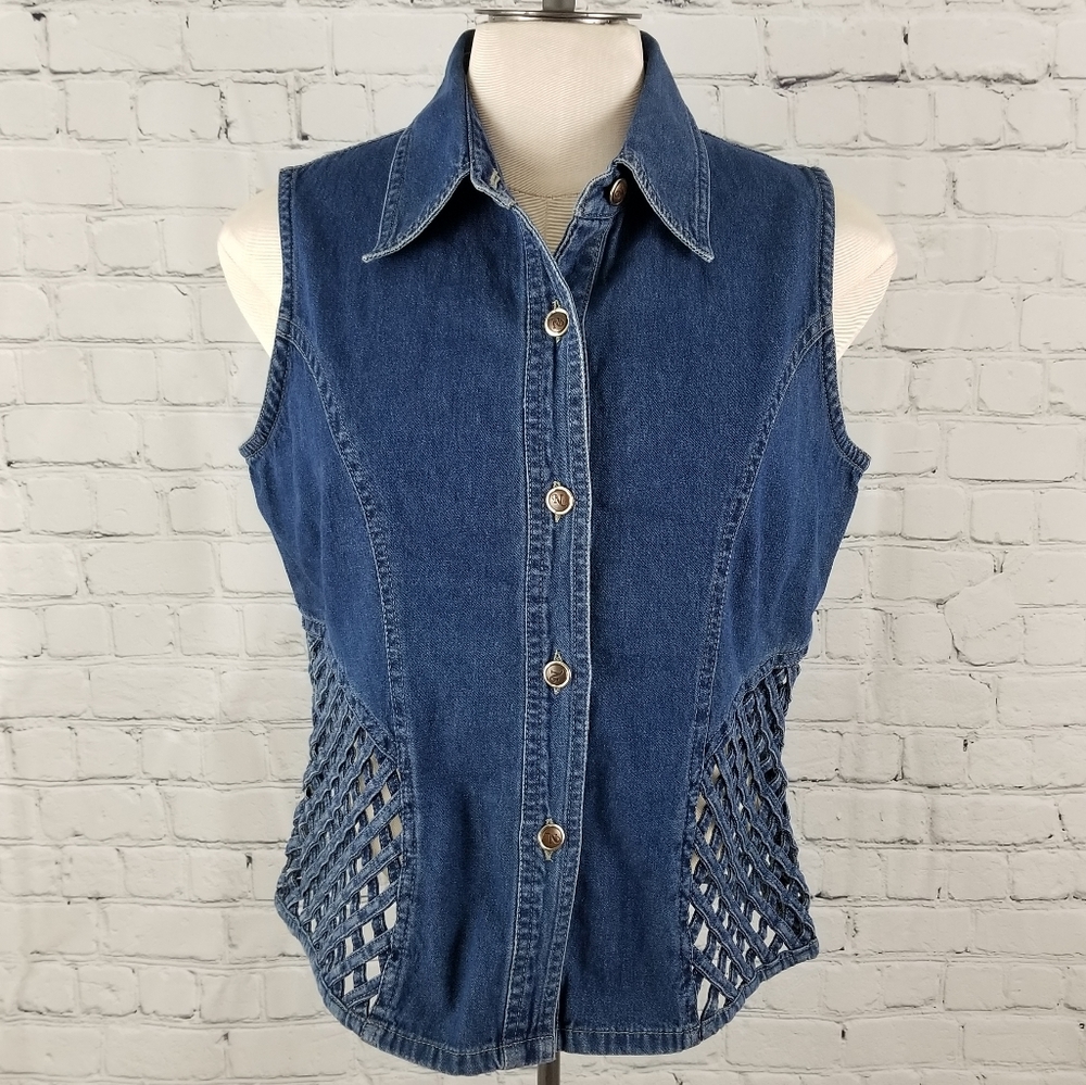 NIKKY JEANS | lattice 80s 90s jean button up vest